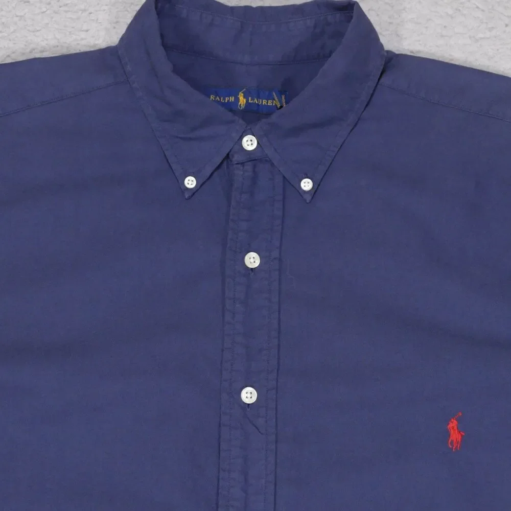 Polo Ralph Lauren Shirt Mens XLT Blue Chambray Short Sleeve Button Down
